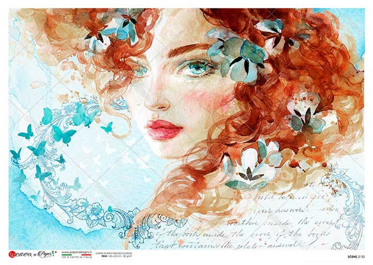 Scenes 0152 (Red Hair Portrait) Rice Paper - Decoupage Queen