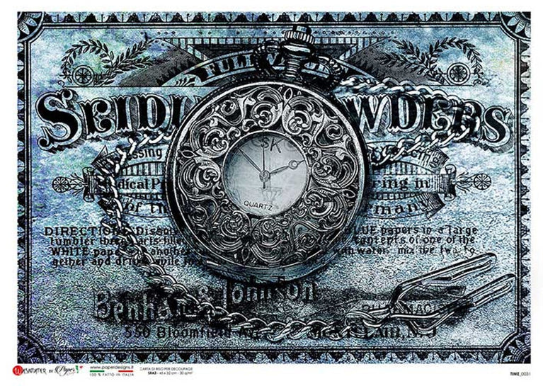 Time 0031 (Clock Timepiece Blue) Rice Paper- Paper Designs