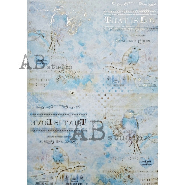 Gilded Blue Birds (#1022) Rice Paper - AB Studios