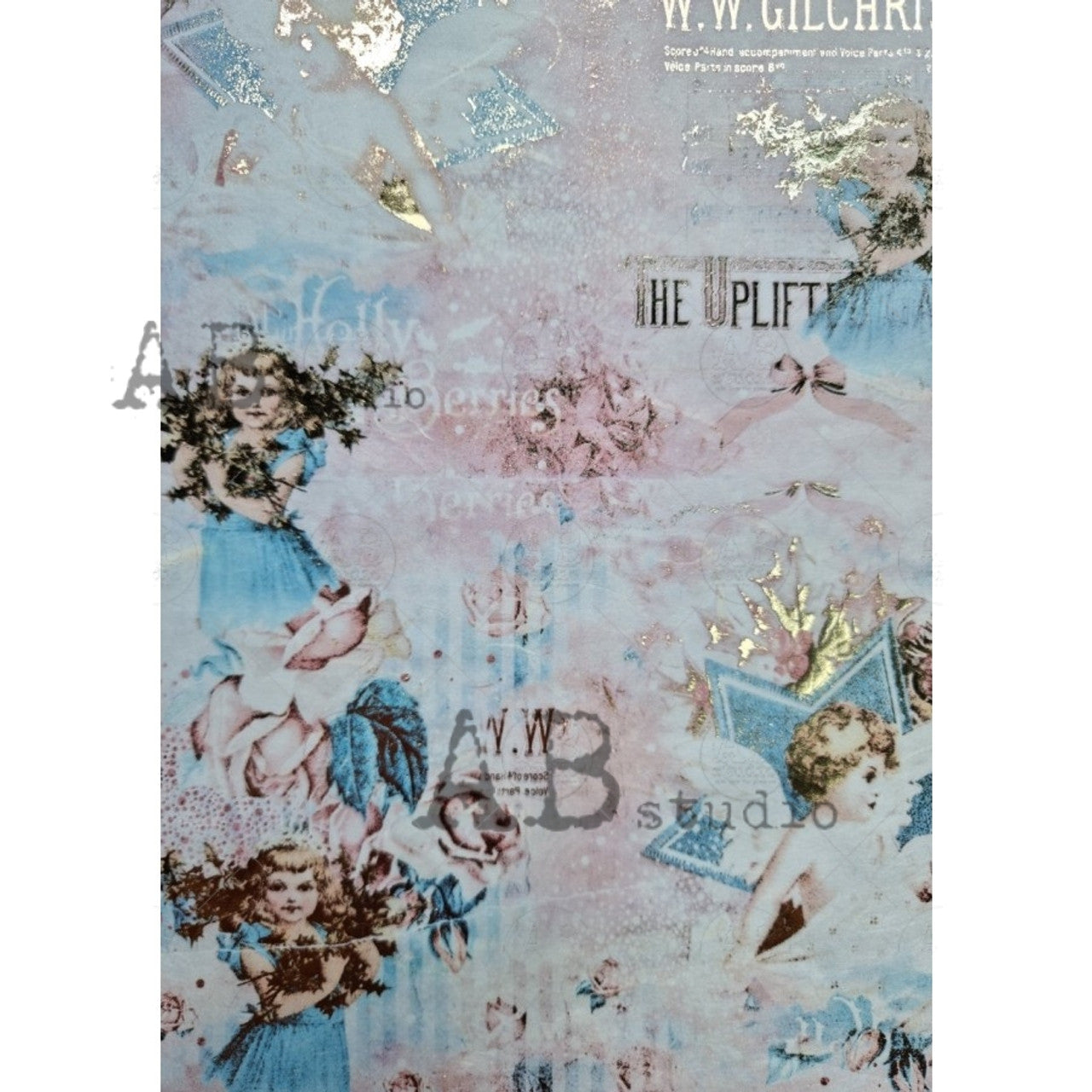 Gilded Blue & Pink Cherubs (#1023) Rice Paper - AB Studios