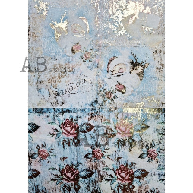 Gilded Jolly Santa & Roses (#1024) Rice Paper - AB Studios