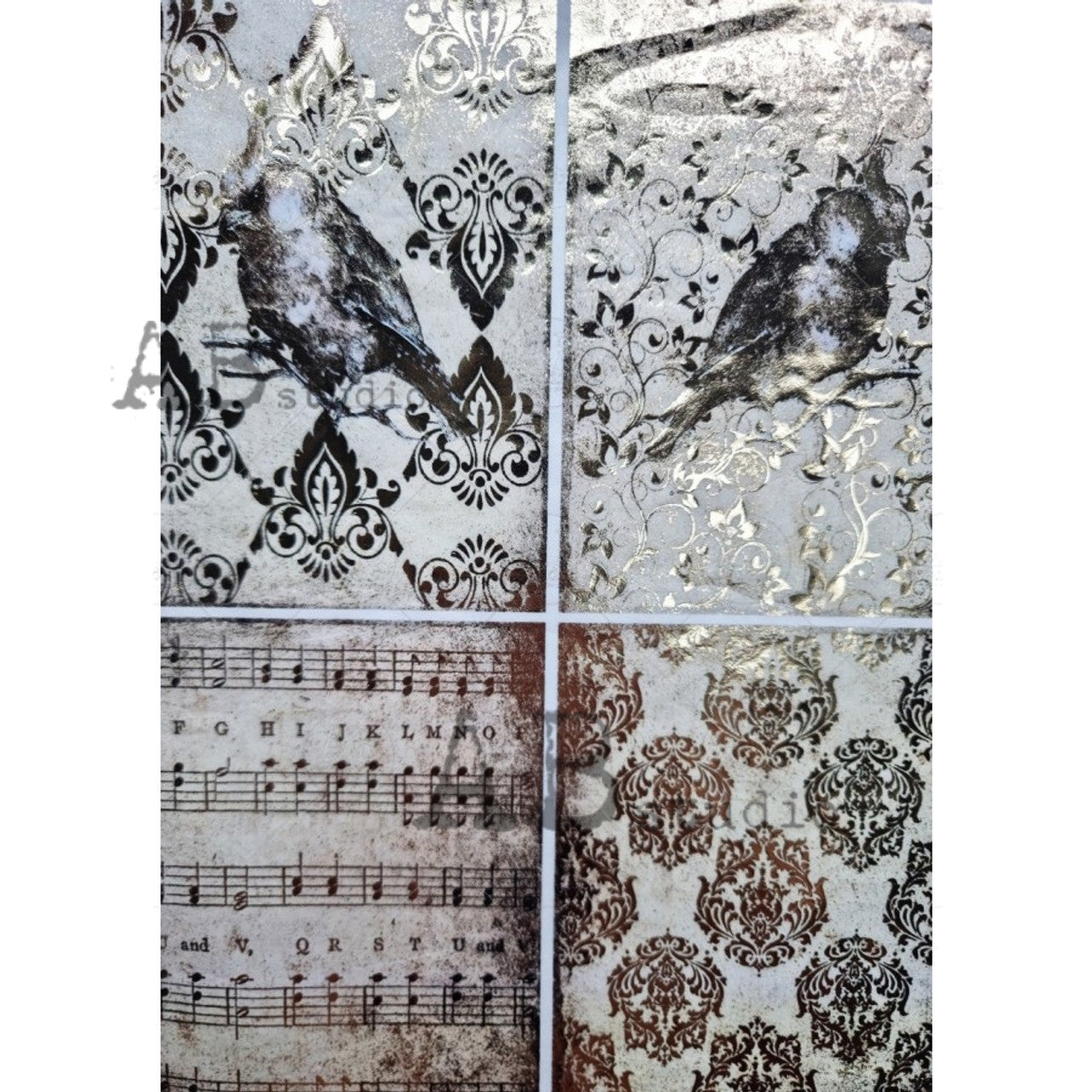 Gilded Bird Damask 4 Pack (#1040) Rice Paper - AB Studios