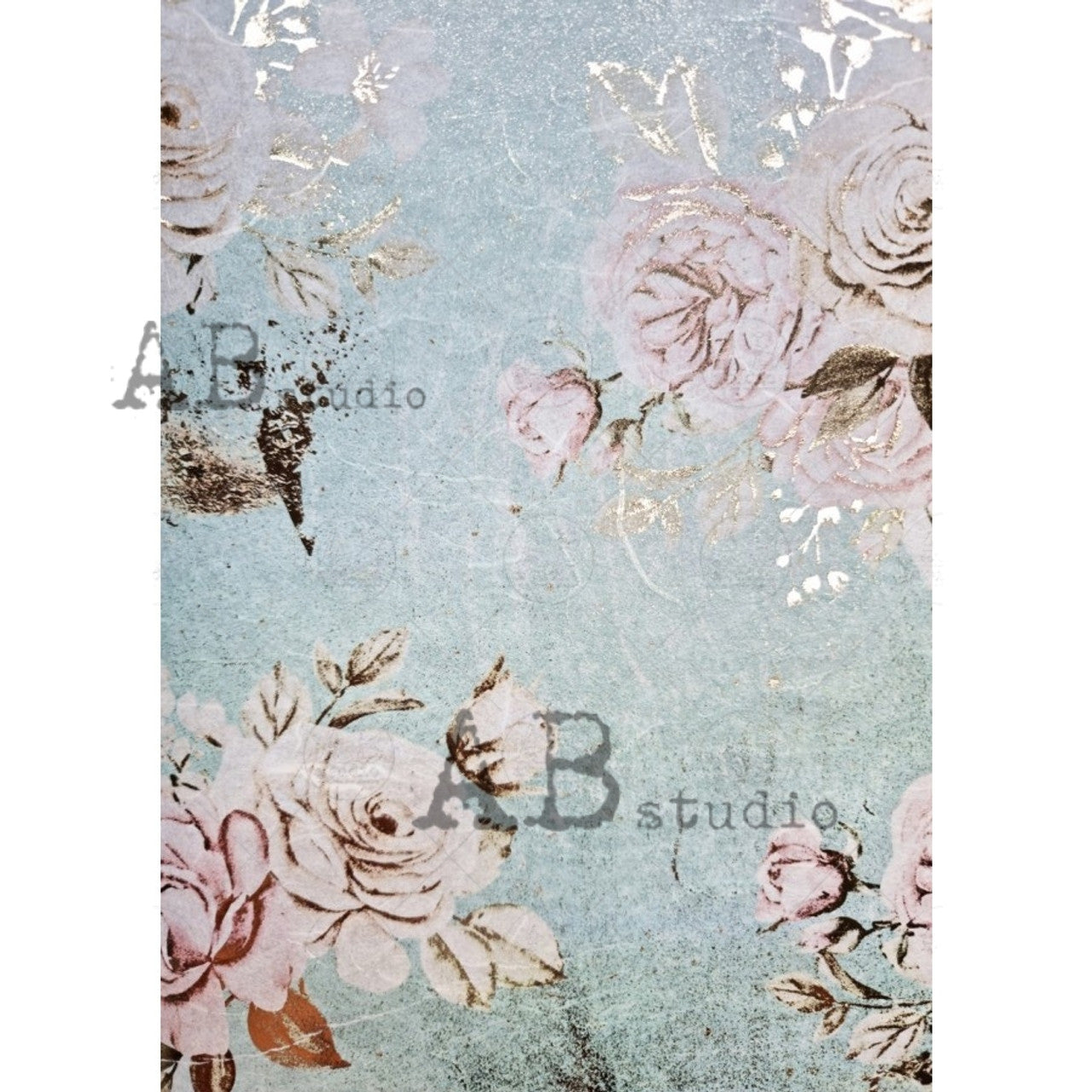 Gilded Aqua & Pink Floral (#1054) Rice Paper - AB Studios