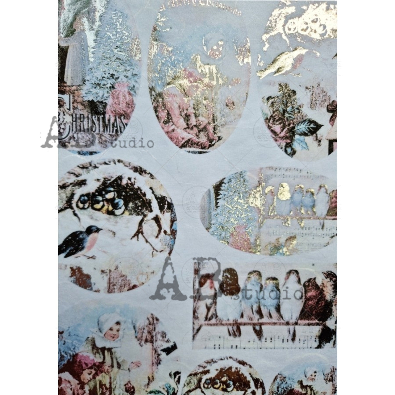 Gilded Vintage Birds & Children (#1026) Rice Paper - AB Studios
