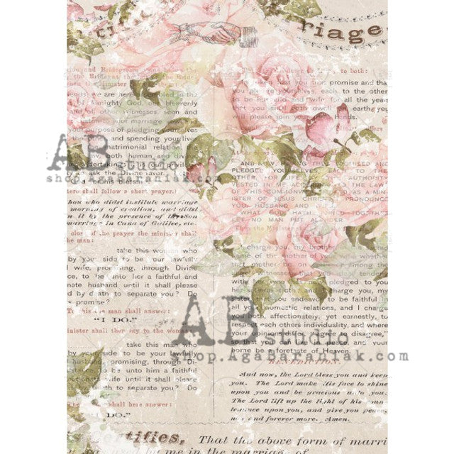 Book Page Floral Rice Paper (#0283) - AB Studios