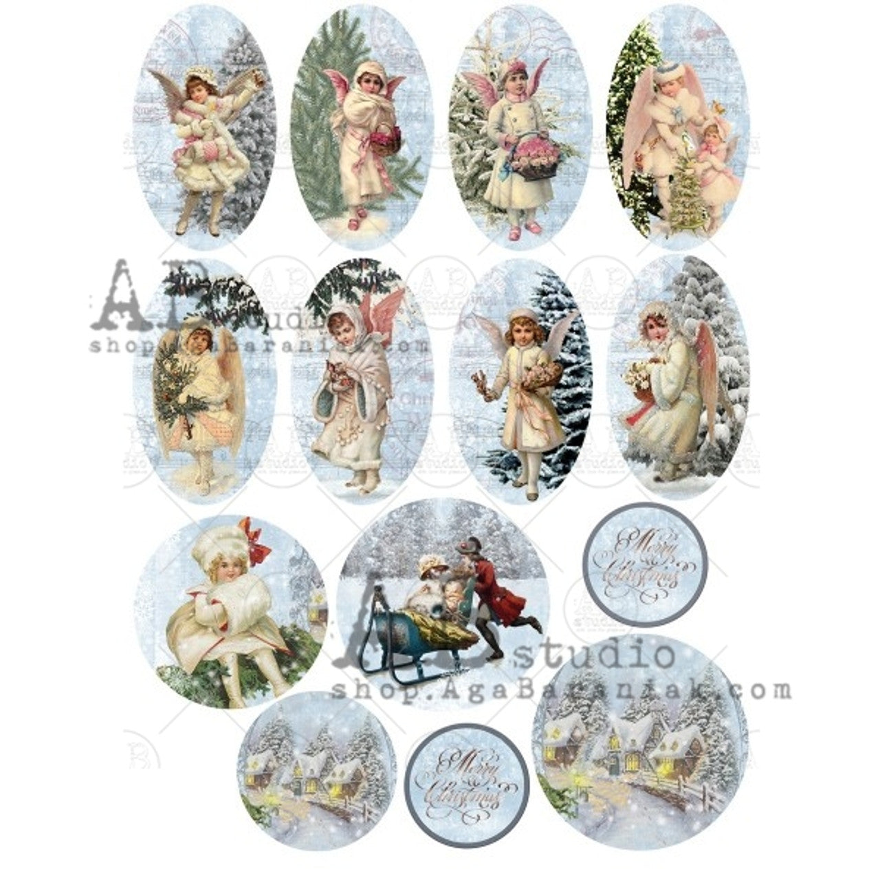 Shabby Winter Angel Ovals Rice Paper (#0453) - AB Studios