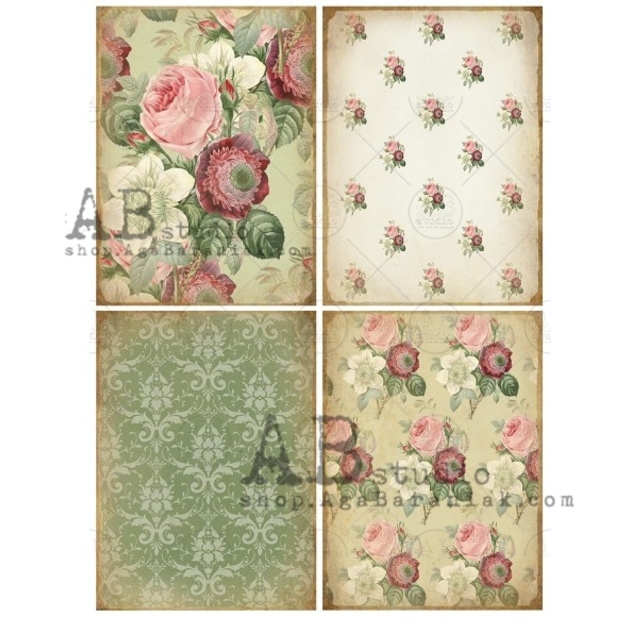 Vintage Rose Patterns (#0491) Rice Paper - AB Studios
