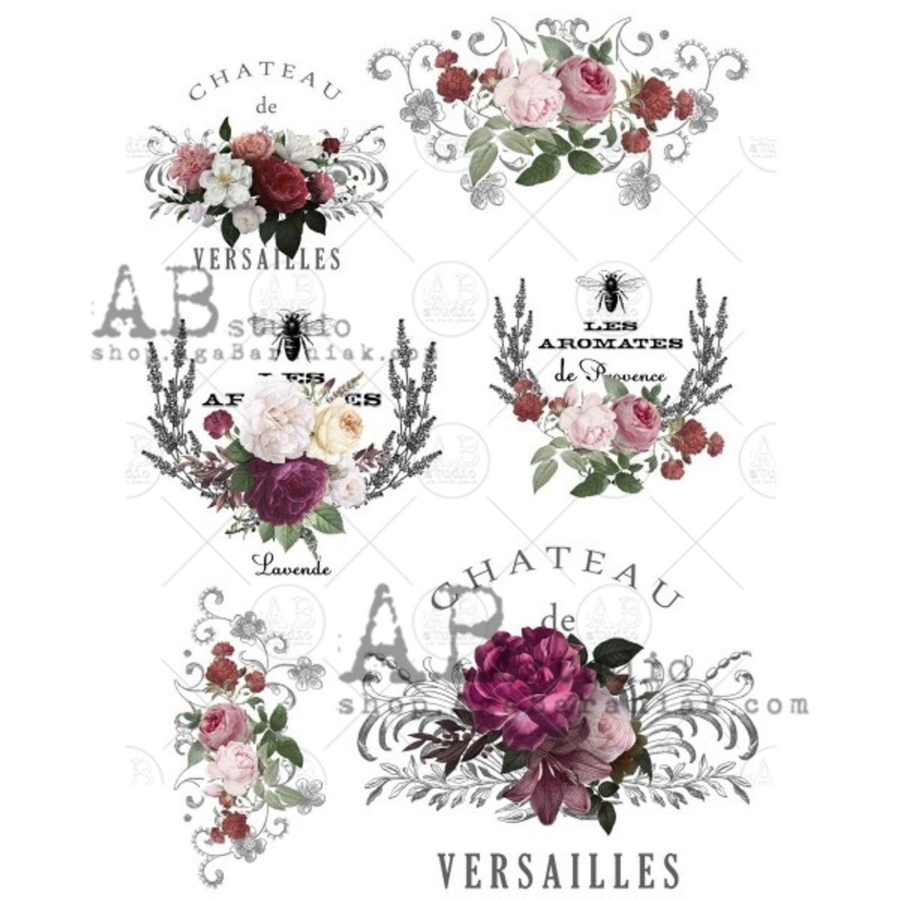 Pink & Red Parisian Labels Rice Paper (#0635) - AB Studios