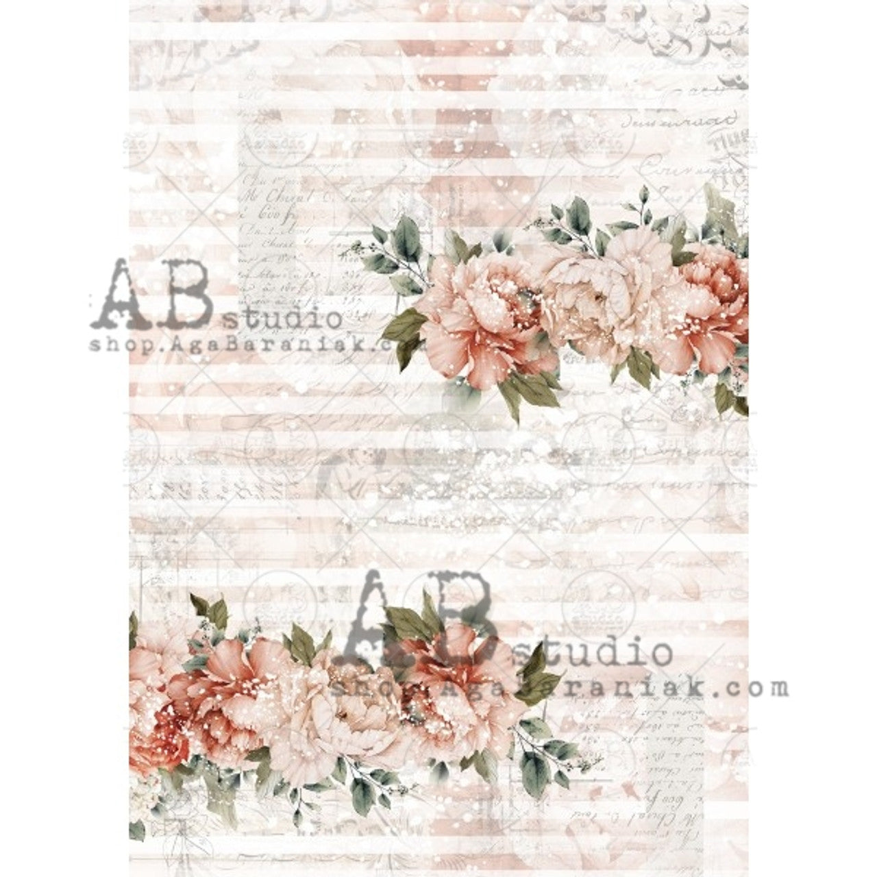 Coral Roses & Stripes (#0688) Rice Paper - AB Studios