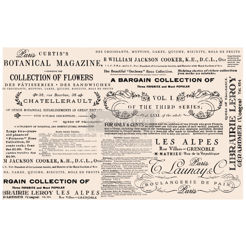 Floral Text Decoupage Decor Tissue Paper - ReDesign with Prima