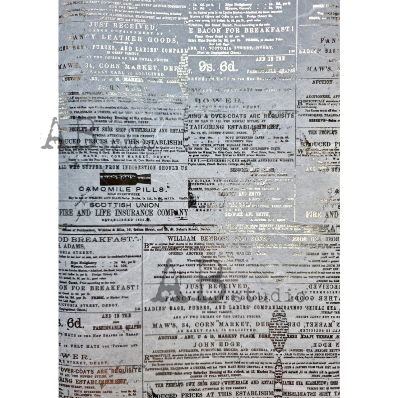 Gilded Background Text (#1053) Rice Paper - AB Studios