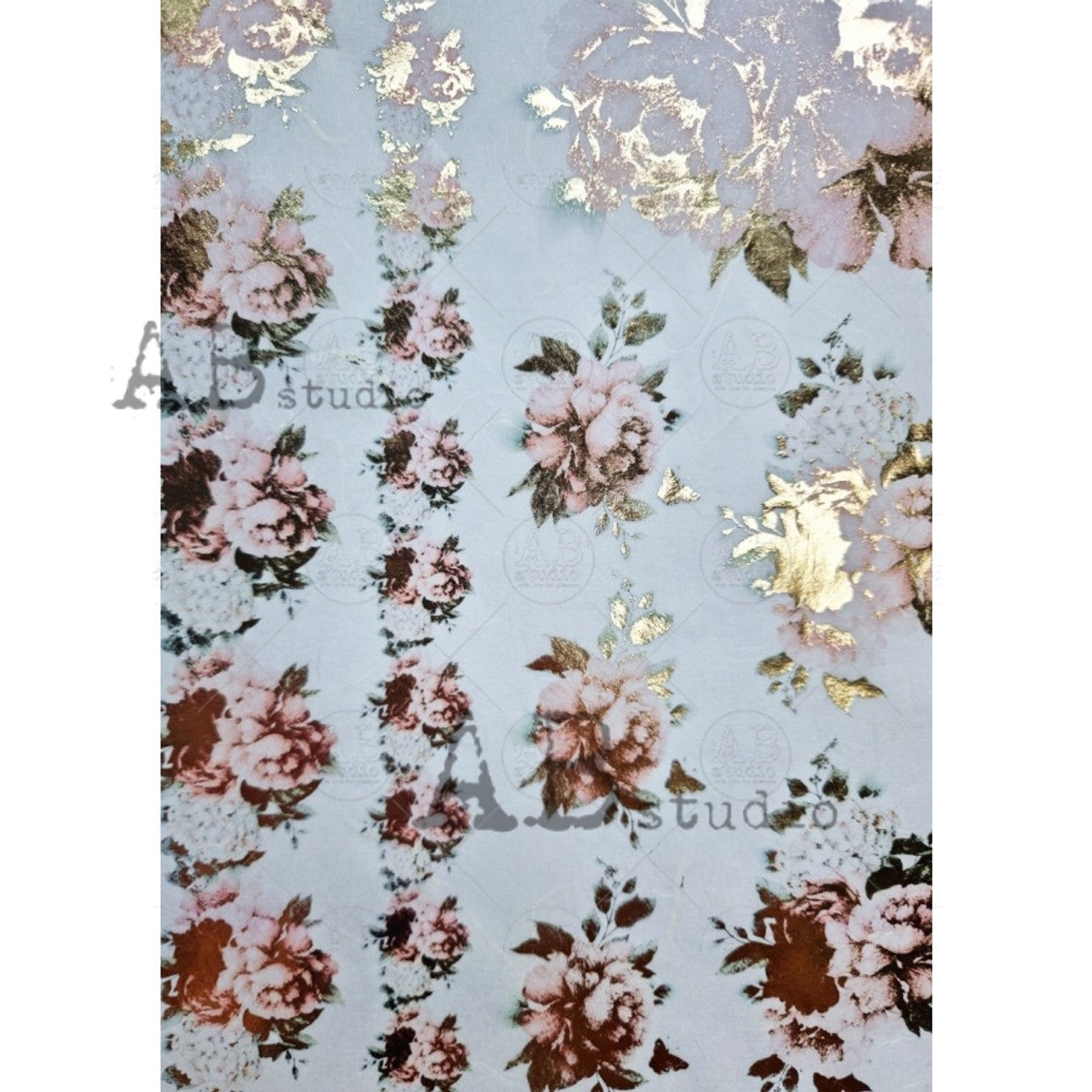 Gilded Pink Roses (#1068) Rice Paper - AB Studios