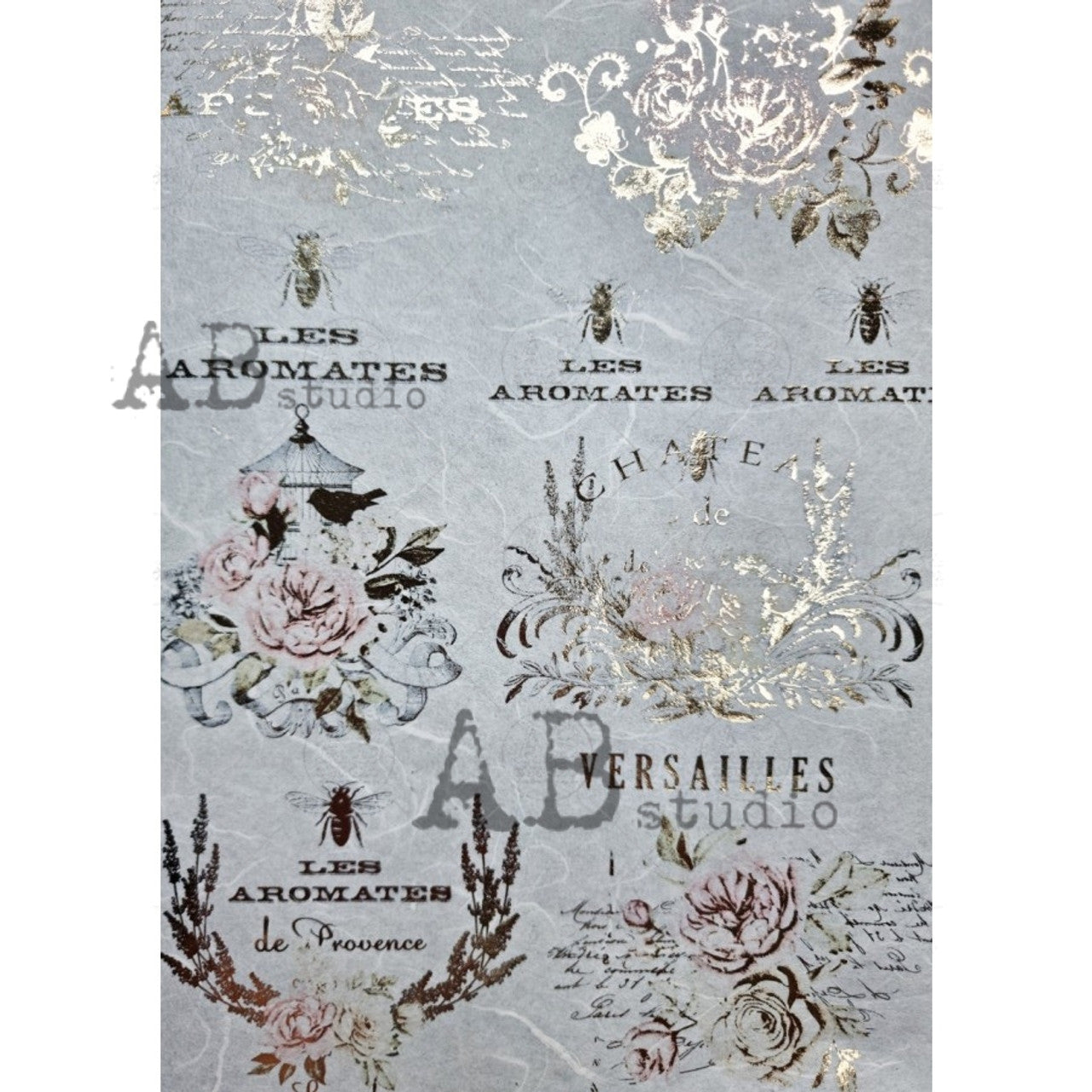 Gilded Pink Rose French Labels (#1067) Rice Paper - AB Studios