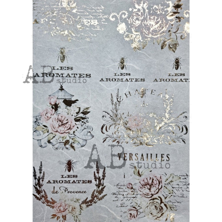 Gilded Pink Rose French Labels (#1067) Rice Paper - AB Studios