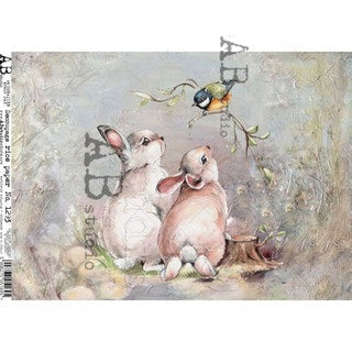 Two Bunnies & A Bird (#1293) Rice Paper- Decoupage Queen