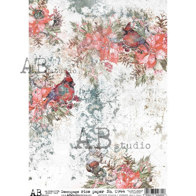 Textured Winter Cardinals (#0944) Rice Paper- Decoupage Queen