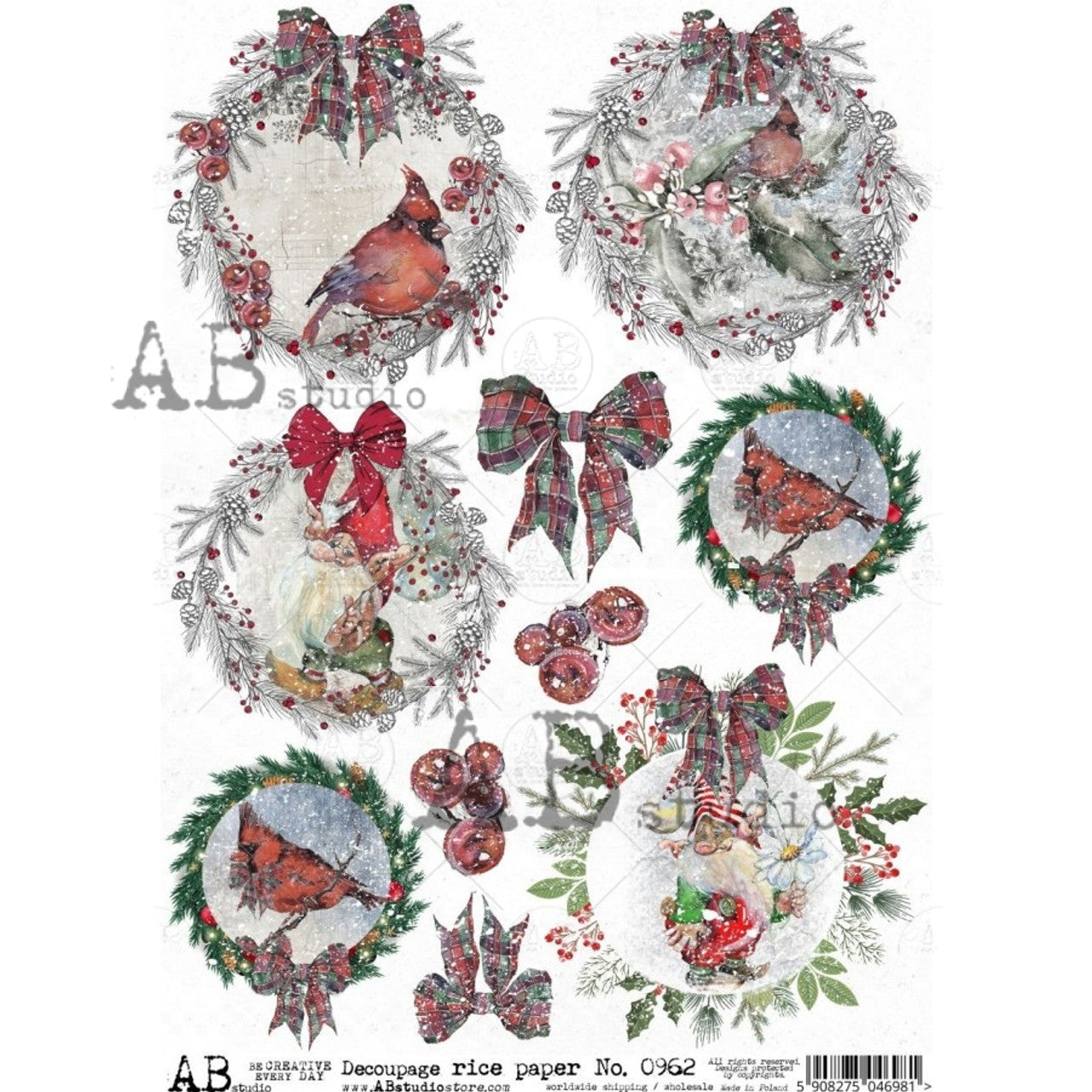 Ornaments & Bows (#0962) Rice Paper- AB Studios