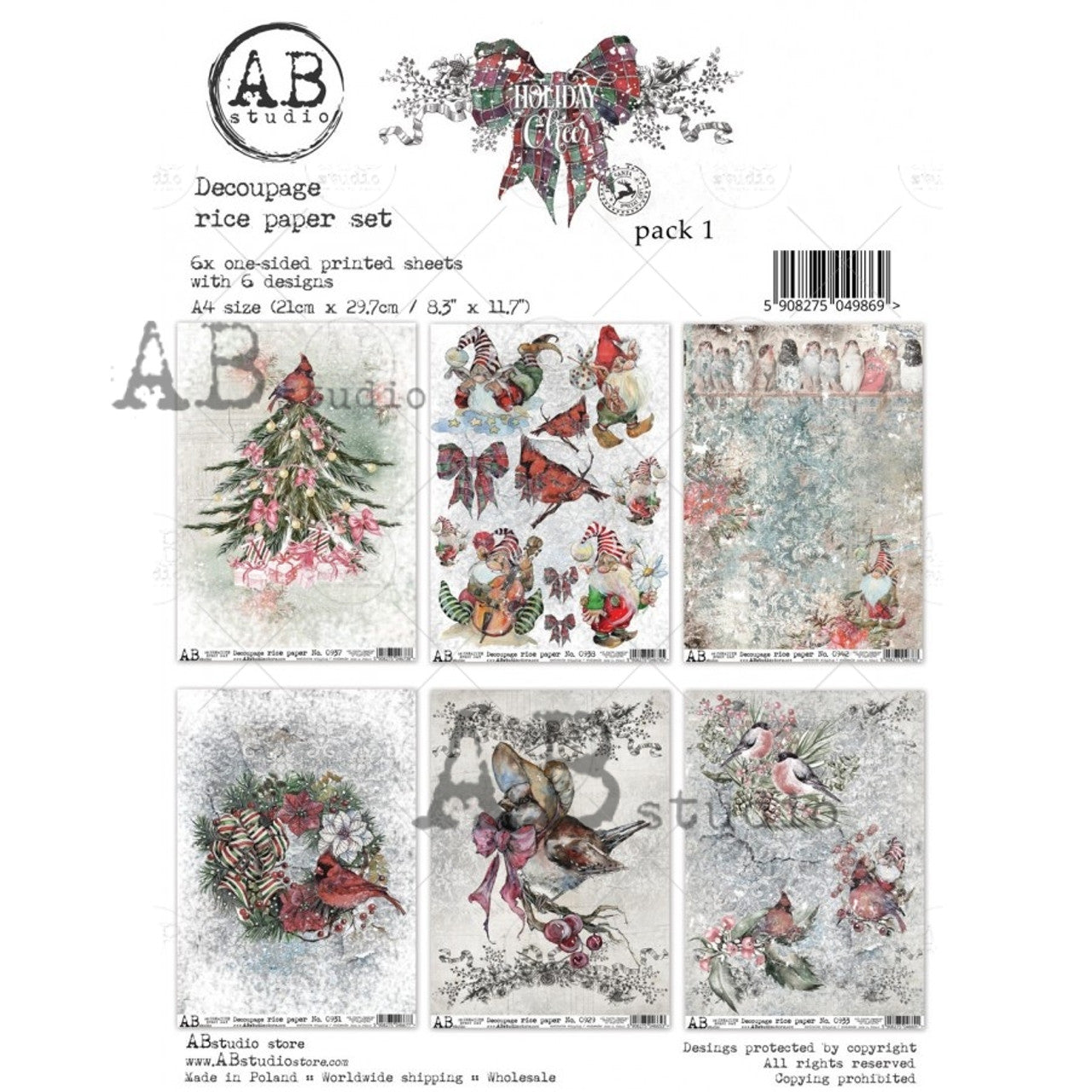 Holiday Cheer Set 1, Rice Paper 6 Pack - AB Studios