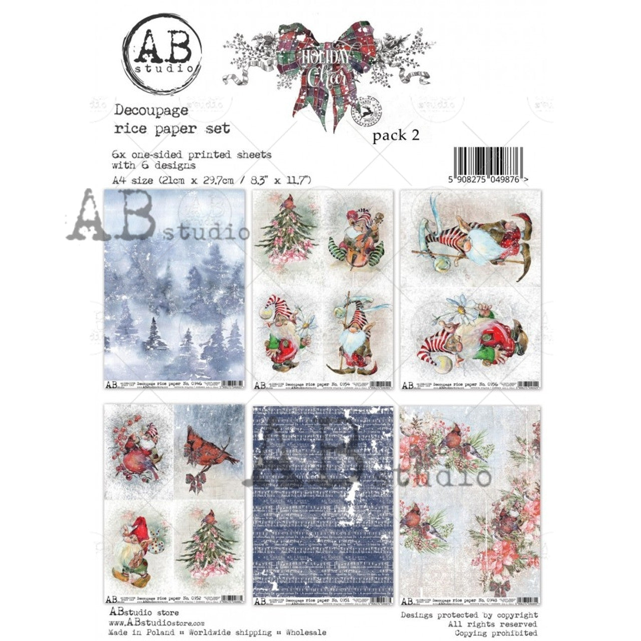Holiday Cheer Set 2, Rice Paper 6 Pack - AB Studios