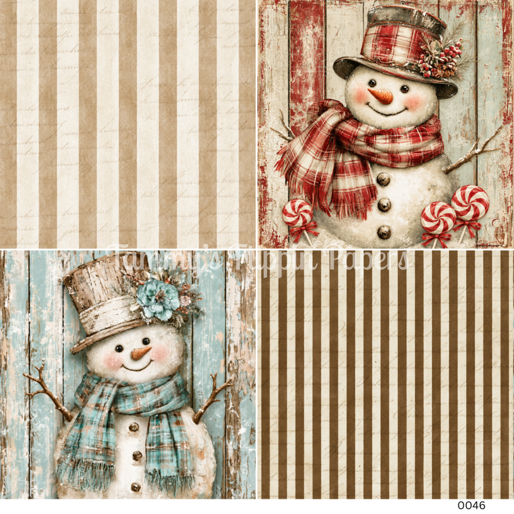 TFP Quad 0046 - Snowmen & Stripes Decoupage Paper