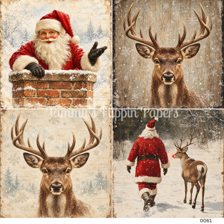 TFP Quad 0061 - Winter Antlers & Santa Decoupage Paper