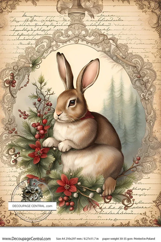Holiday Bunny A4 Rice Paper - Decoupage Central