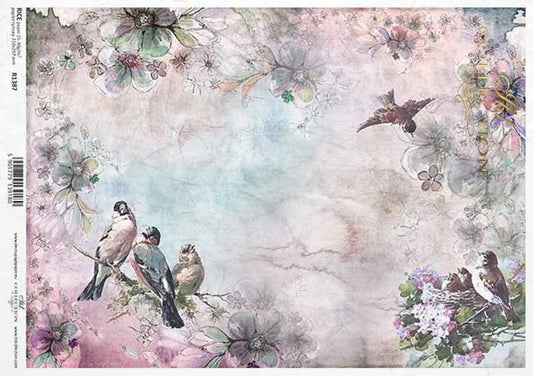 Pink & Lavender Birds Rice Paper (R1387) - Decoupage Queen