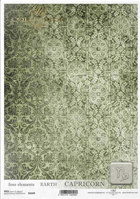 Green Capricorn Design Background Rice Paper (R1439) - ITD Collection/Decoupage Queen