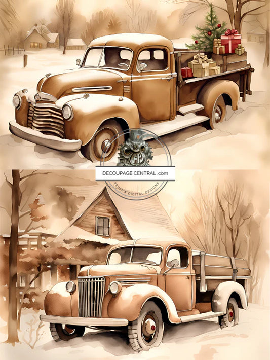 Sepia Truck Duo Rice Paper - Decoupage Central