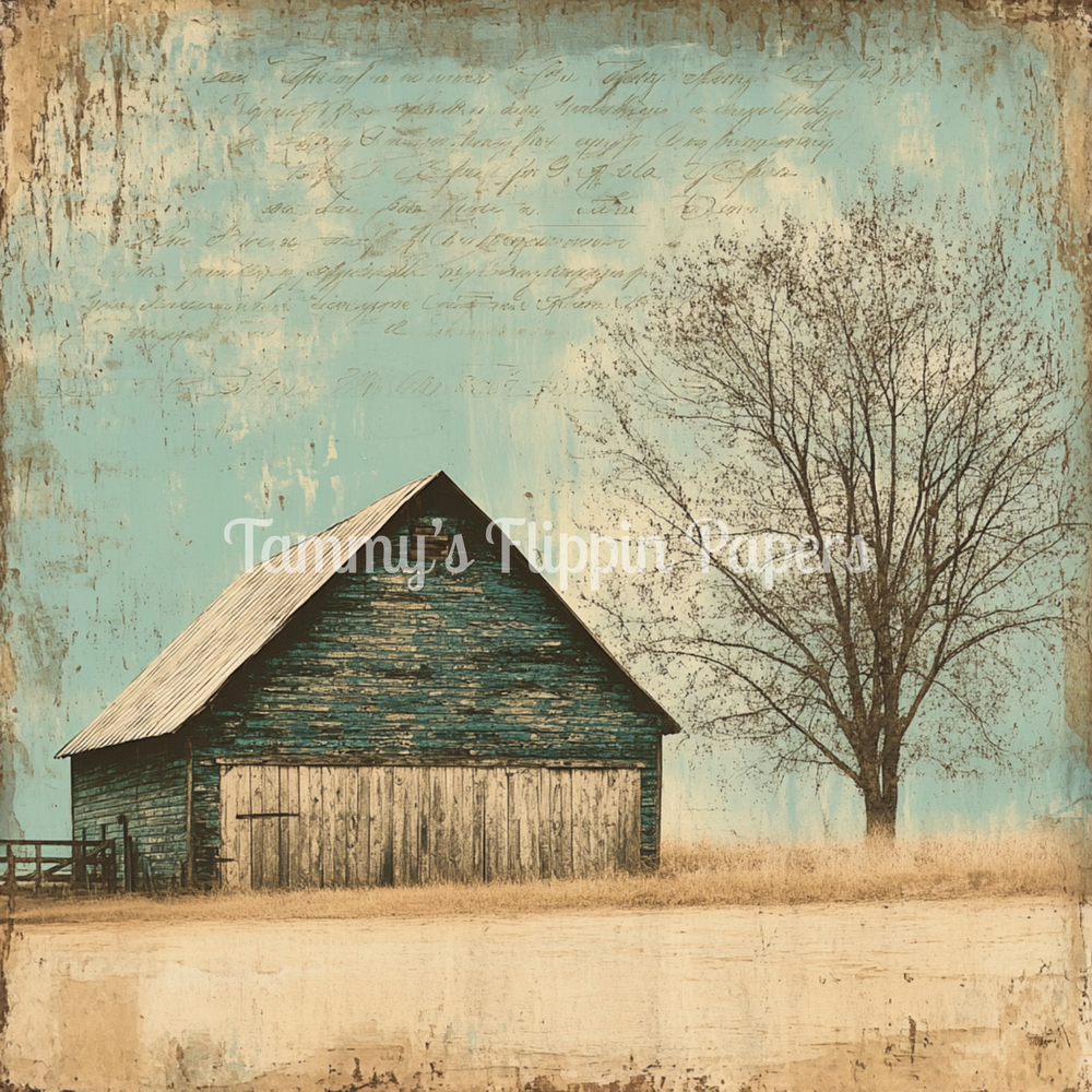 Barnscape in Blue Tissue Paper - Flippin Furniture