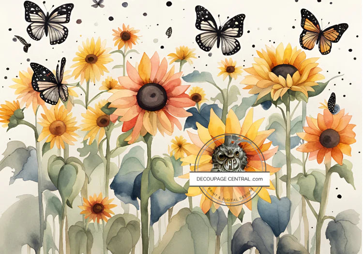 Sunflowers & Butterflies Rice Paper (DC178) - Decoupage Central
