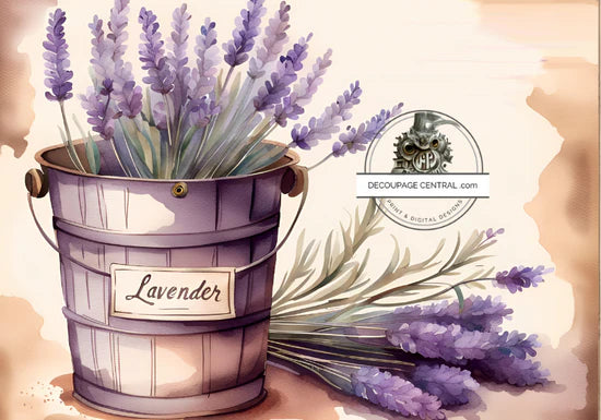 Lavender Bucket Rice Paper - Decoupage Central