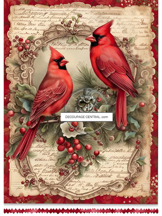 Holiday Cardinals A4 Rice Paper - Decoupage Central