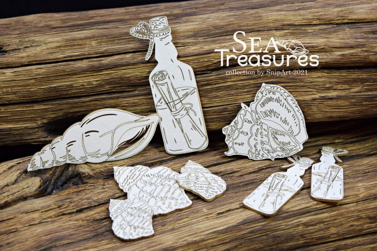 Chipboard Sea Treasures, Seashells & Bottles - SnipArt