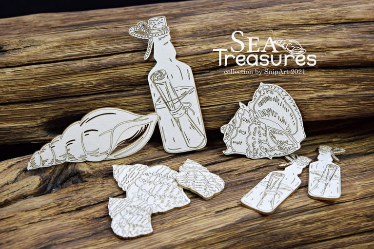 Chipboard Sea Treasures, Seashells & Bottles - SnipArt