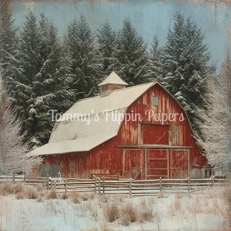 Wintertime Red Barn 2 Tissue Paper - Flippin Furniture