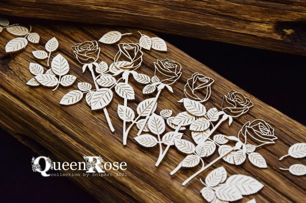 Chipboard Openwork Roses with Stems Set - Decoupage Queen