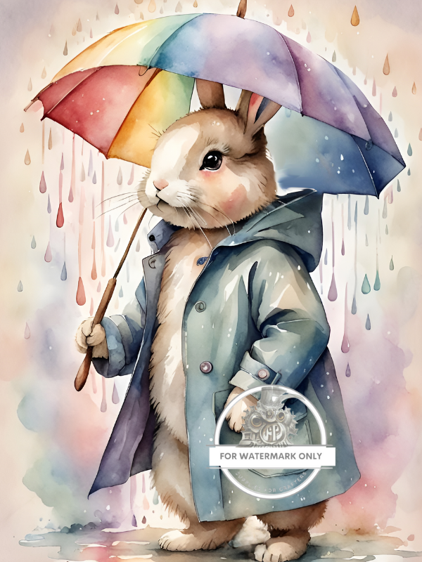 Rainy Day Bunny Rice Paper (DC304)- Decoupage Central