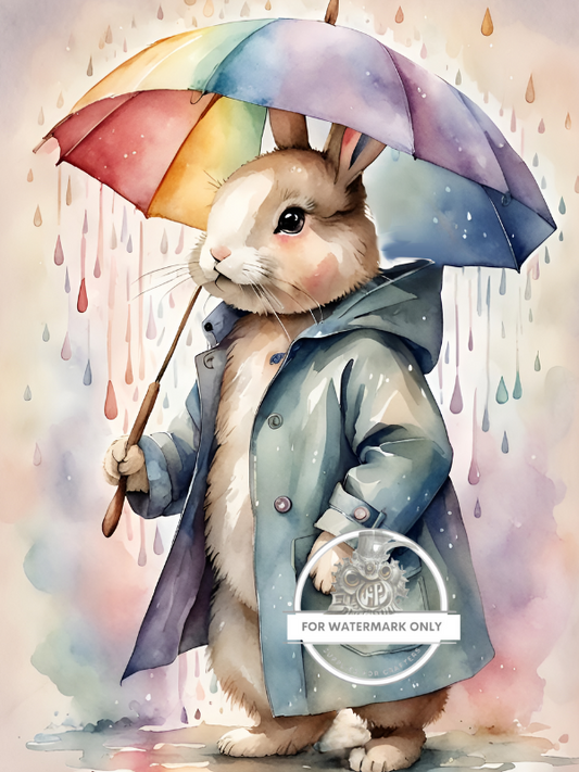 Rainy Day Bunny Rice Paper - Decoupage Central