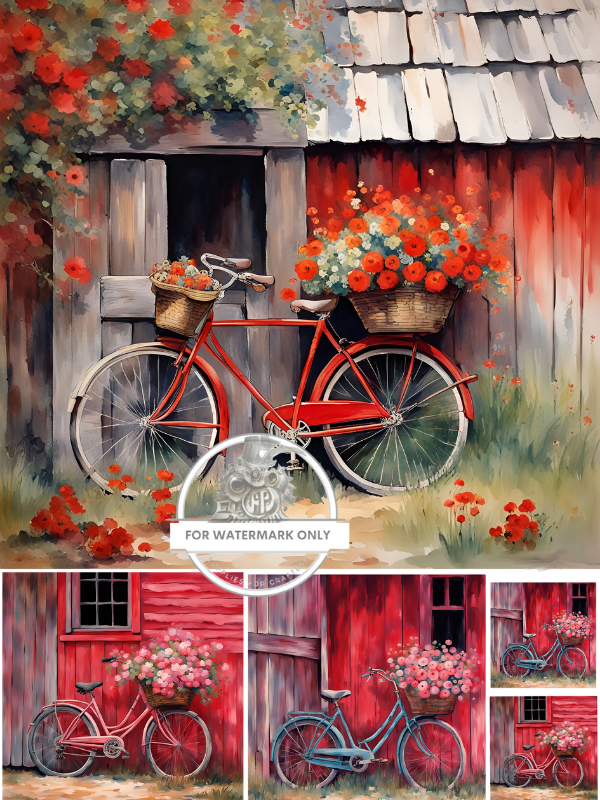 Red Bicycle Flowers Rice Paper - Decoupage Central