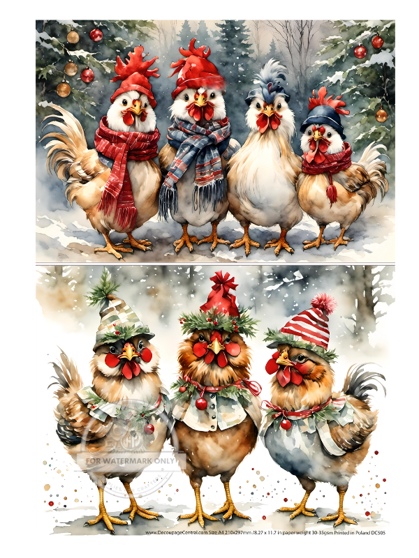 Christmas Hens Duo Decoupage Paper (DC505)  - Decoupage Central