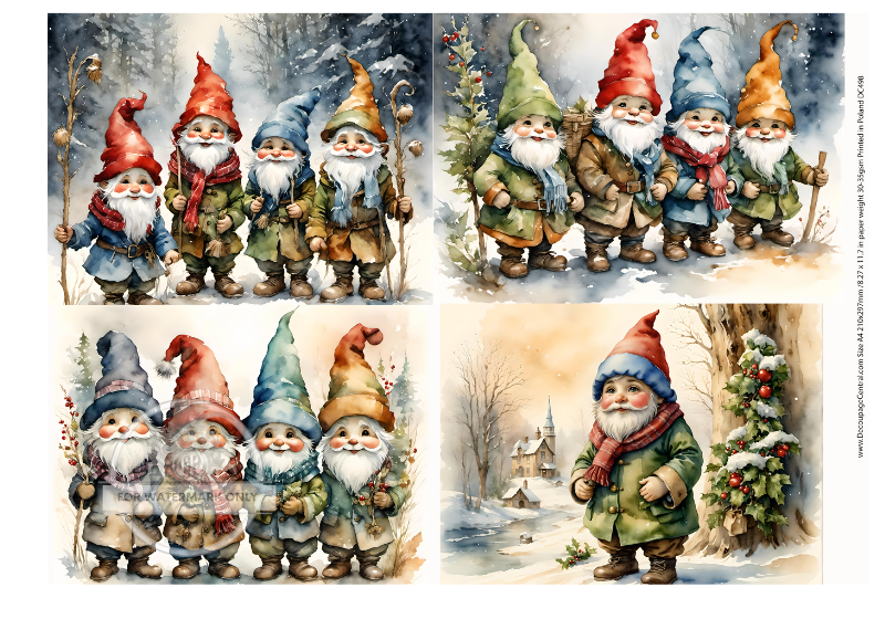 Christmas Gnome Quad Decoupage Paper (DC498)  - Decoupage Central