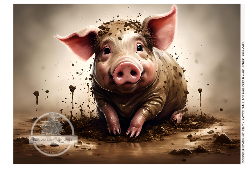Pig in Mud Decoupage Paper (DC504) - Decoupage Central