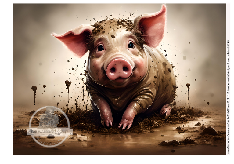 Pig in Mud Decoupage Paper (DC504) - Decoupage Central