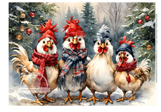 Christmas Hens Decoupage Paper (DC501)- Decoupage Central