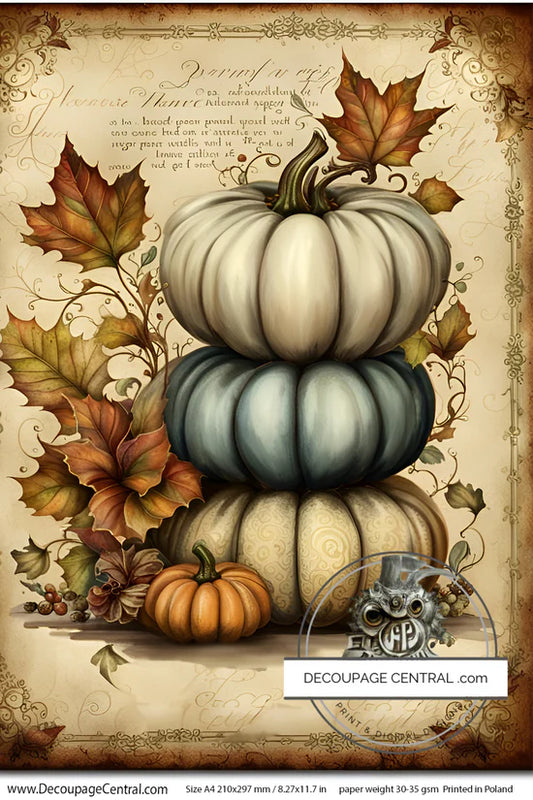 Pumpkins Stacked A4 Rice Paper - Decoupage Central