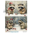 Snowy Raccoon Friends Rice Paper (No. 21) - 55 Cartoons, Decoupage Central
