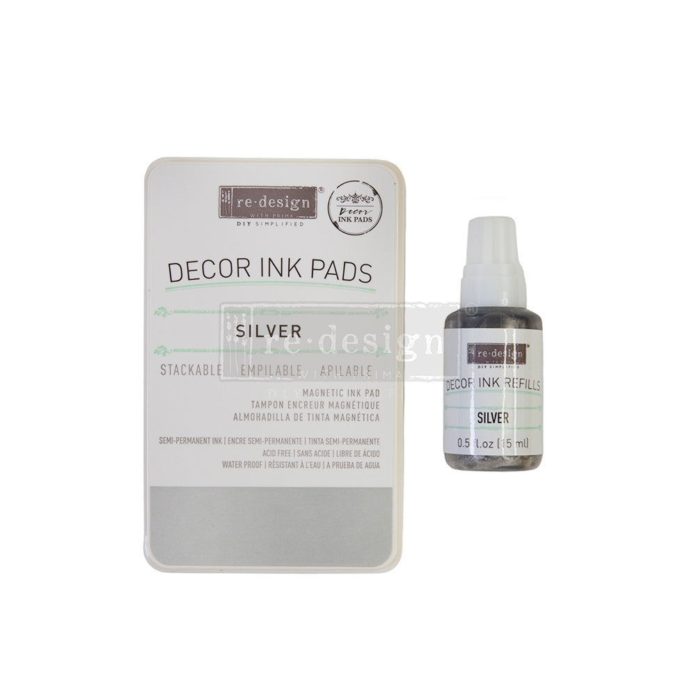 Magnetic Decor Ink Pad & Bottle - Silver - ReDesign with Prima/Prima Marketing