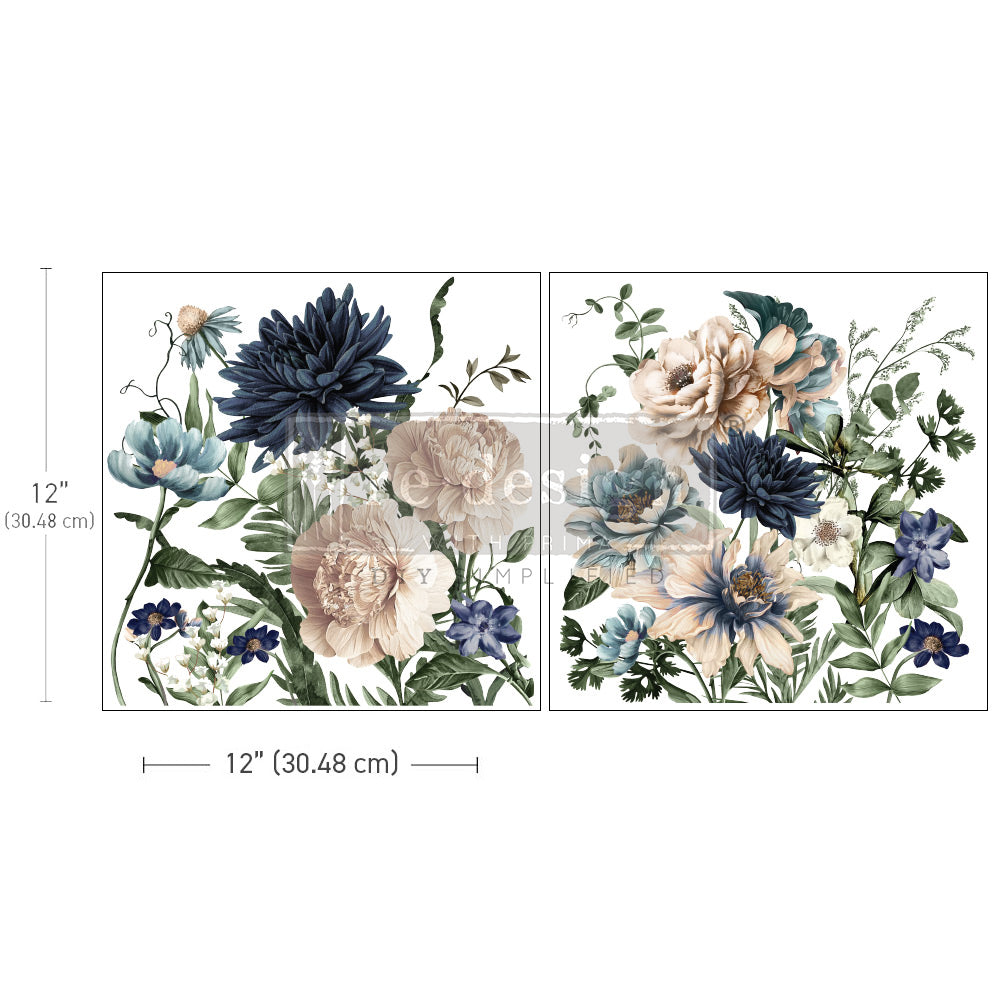 Cerulean Blooms Maxi Transfer, 12" x 12" - ReDesign with Prima
