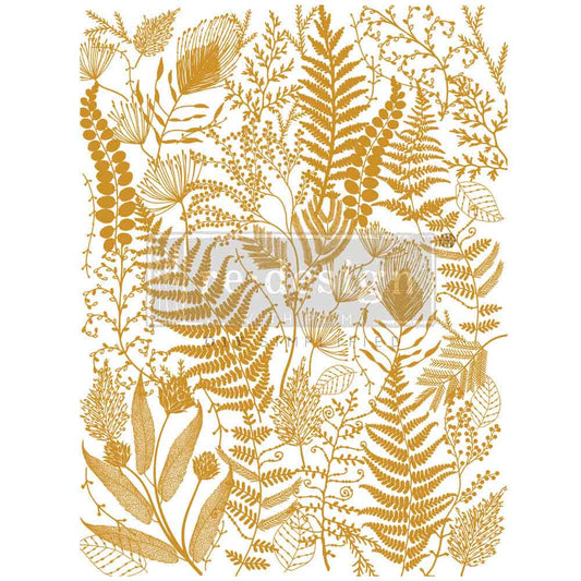 Prima Marketing Redesign 2024 Q2 Kacha Decor Transfers® Gold Foil - Foliage Finesse - total sheet size 18"x24", cut into 2 sheets / rub-ons 655350669775